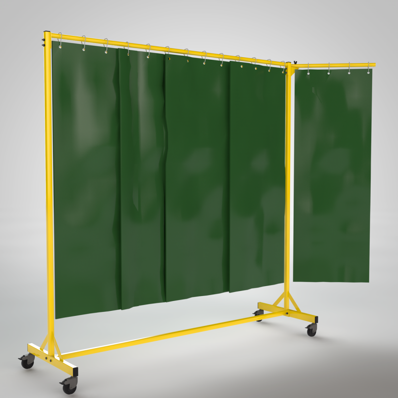 P_18132_1021_1 fahrbare Schweißtrennwand mit Lenkrollen und Feststeller.