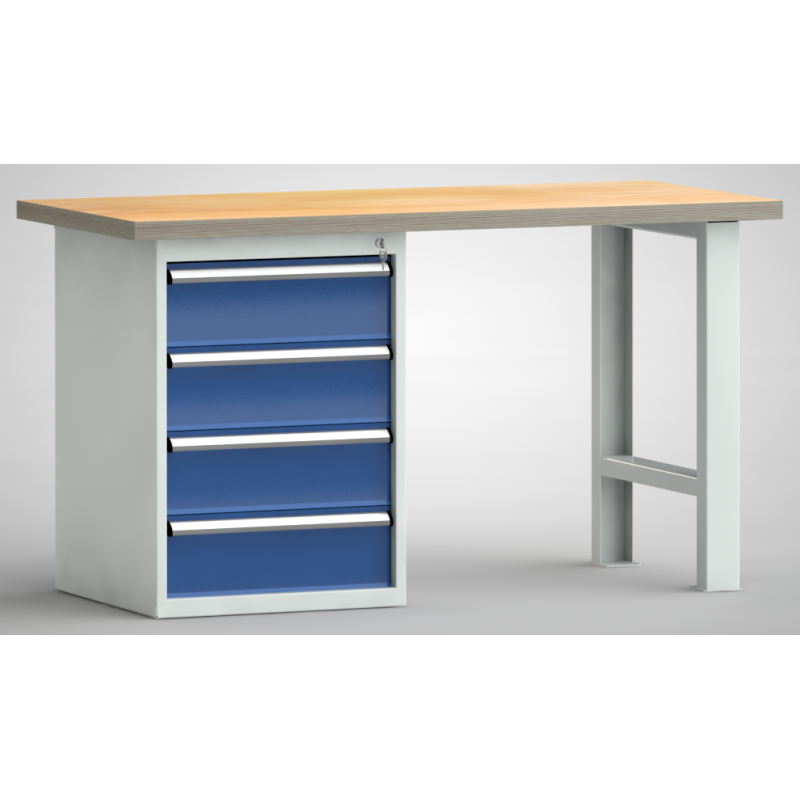 P_158256_7035-5010_1 Werkbank mit vier Schubladen und einer 40 mm starken Arbeitsplatte.