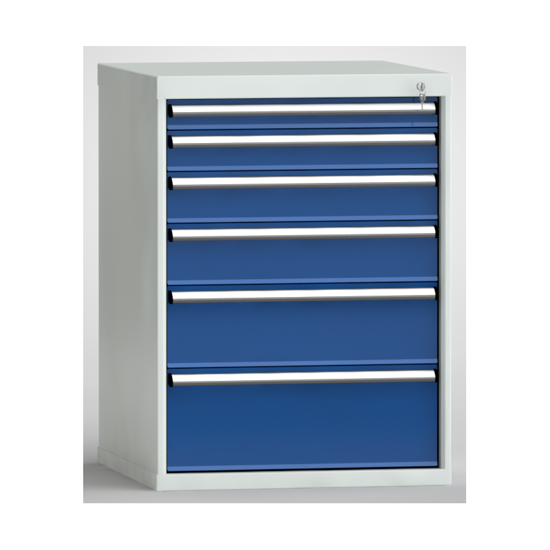 P_157178_1 Metall Schubladenschrank mit sechs Schubladen in den Ral Farben 7035-5010
