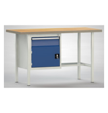 P_178635_7035-5010_1 Metall Werkbank mit einer Schublade und einem Fach.
