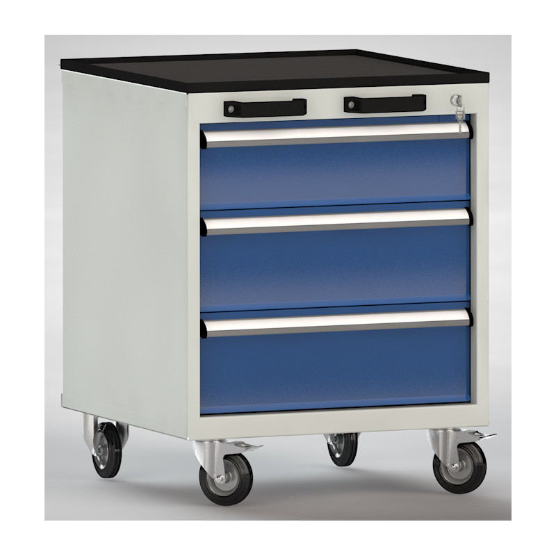 Werkzeugwagen mit drei Schubladen und einem vier seitigem Abrollrand.