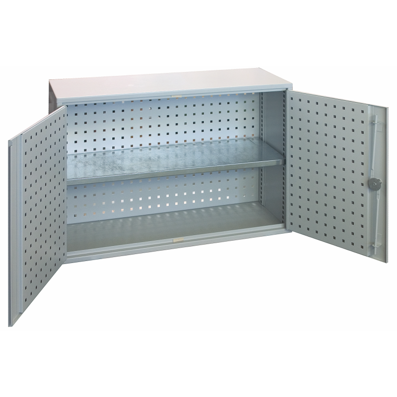 Stahllochplattenschrank mit abschliessbaren Flügeltüren