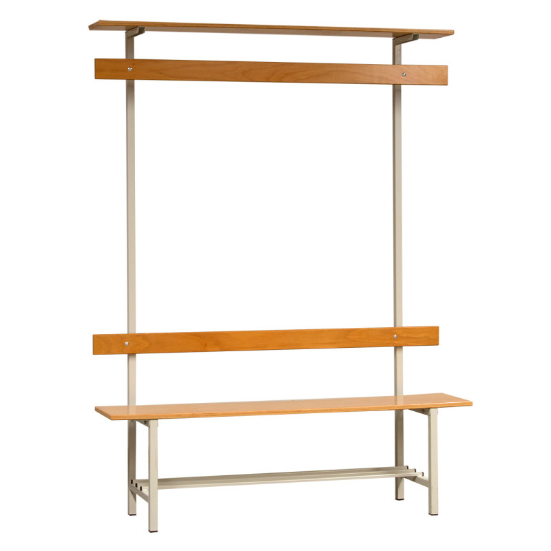 Einseitige Sitzbank mit Rückenlehne und festen Haken.