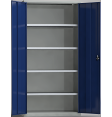 Universalschrank in 2 Meter Höhe mit Flügeltüren und vier Fachböden