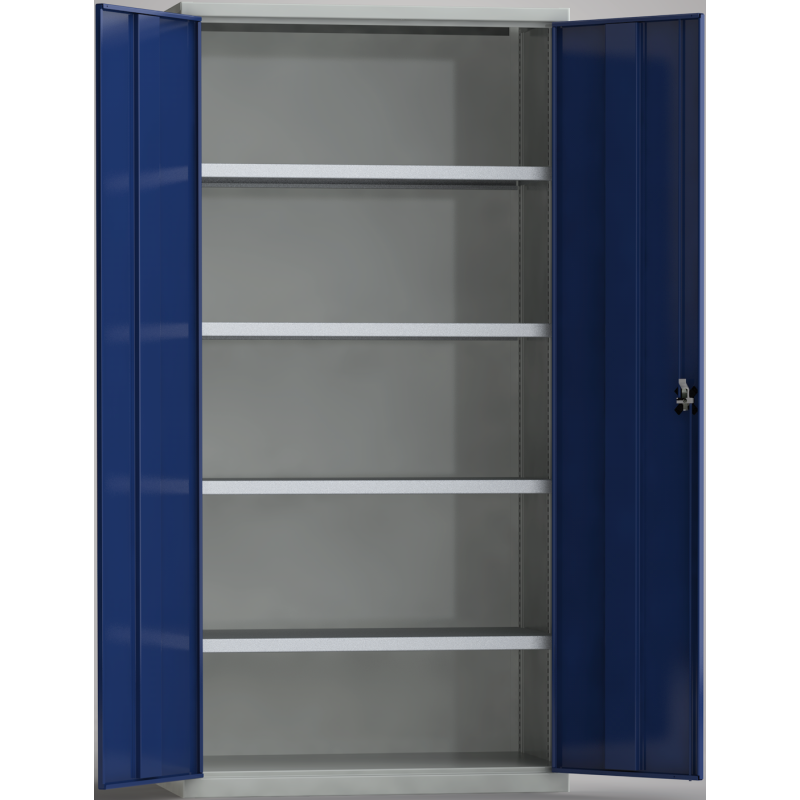 Universalschrank in 2 Meter Höhe mit Flügeltüren und vier Fachböden