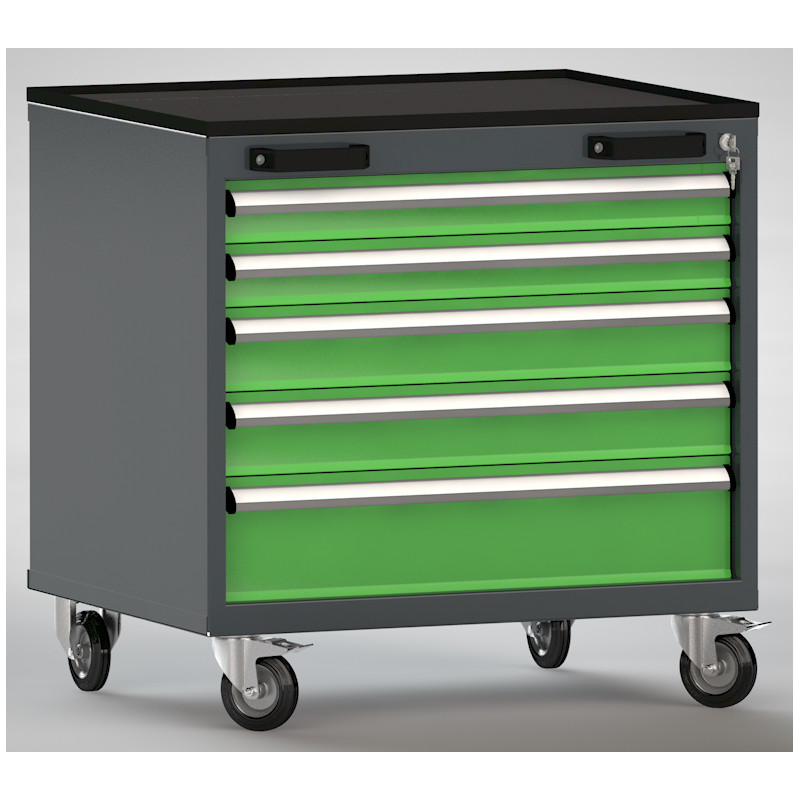 Werkzeugwagen mit fünf Schubladen und einem Abrollrand