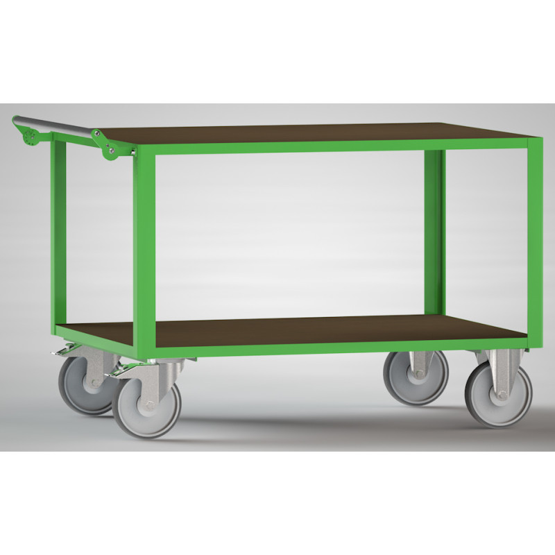 Tischwagen mit zwei Ladeflächen und zwei Lenkrollen.
