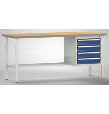 Werkbank in zwei Meter länge ausgestattet mit vier Schubladen.